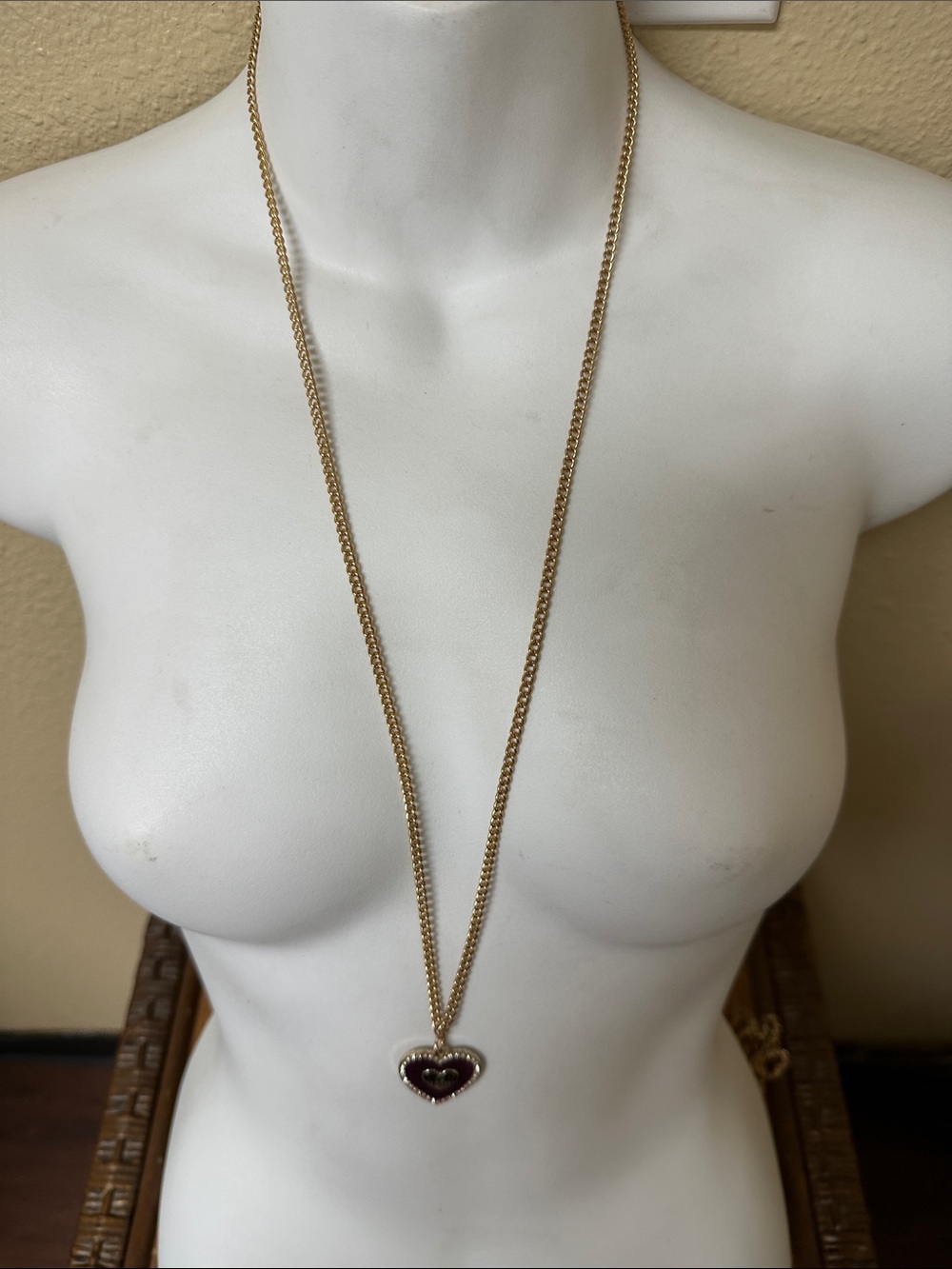 Guess by Marciano Gold-Tone Long Chain Necklace with Purple Heart Pendant